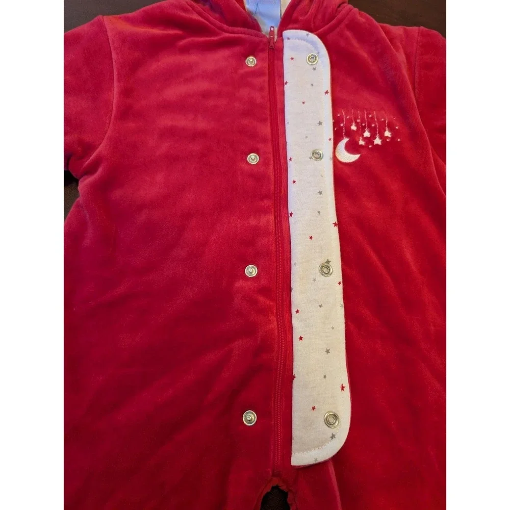Vintage 90s Lullaby Club Hooded Velour Bunting Suit 3-6M NWT Deep‎ Pink